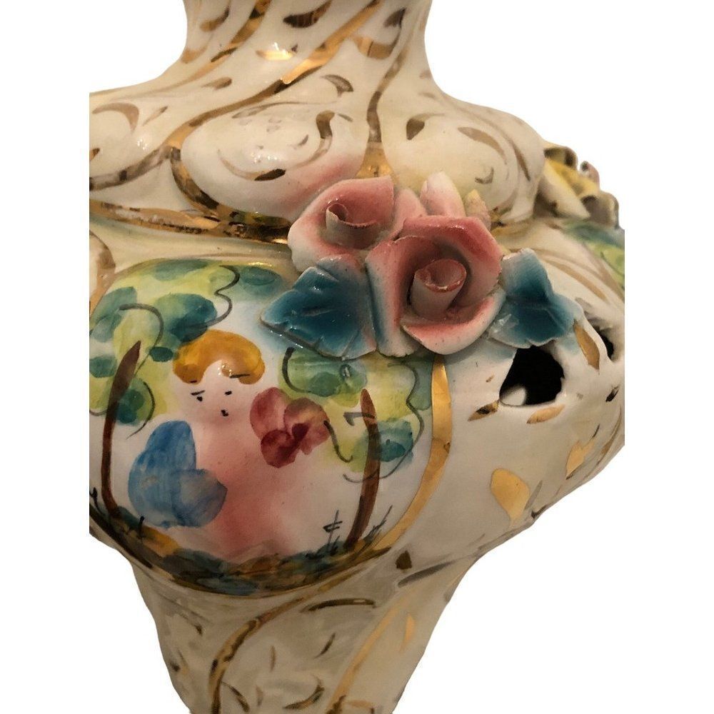 Vintage Mid 20th Century Porcelain Capodimonte Style Colorful Table Lamp - Picture 4 of 7